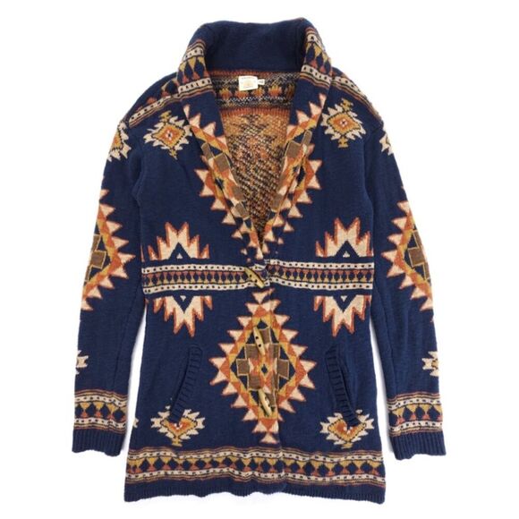 FAHERTY B.YELLOWTAIL Lodge Cardigan Wolf Mountain Western Boho Aztec Sweater XS - Picture 1 of 7